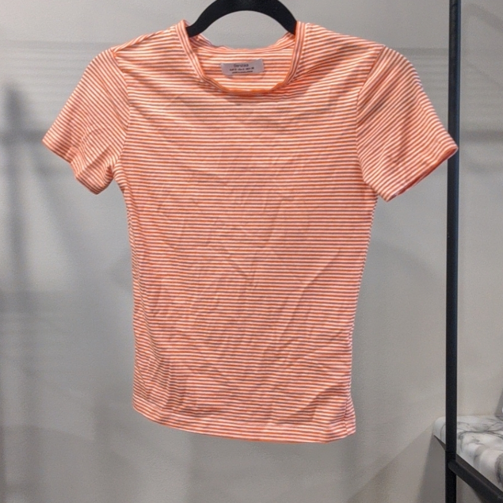 Bershka orange striped baby tee